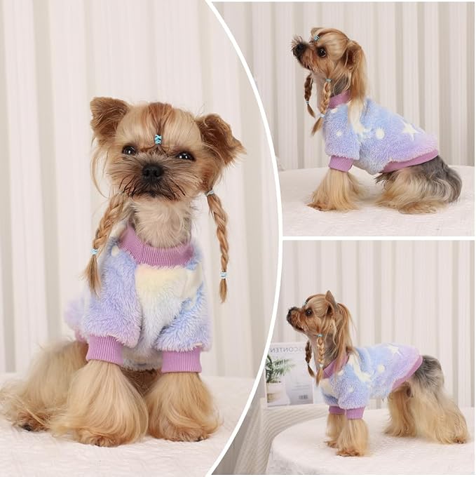 Dog Sweater Glow in The Dark Girl Pink Small Fleece Clothes Winter Soft Thickening Warm Puppy for Dogs Boy Teacup Yorkie Chihuahua (XS,Pink)