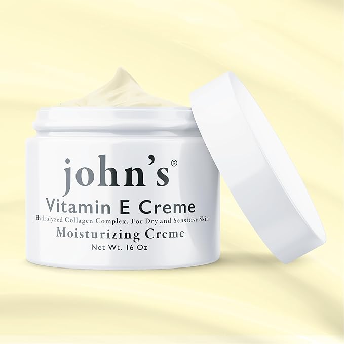 John's Vitamin E, A & D Collagen Cream – 16 oz Aloe-Enriched Moisturiser for Face & Body – Nourishing Vitamin E Skin Cream for Dry, Sensitive Skin