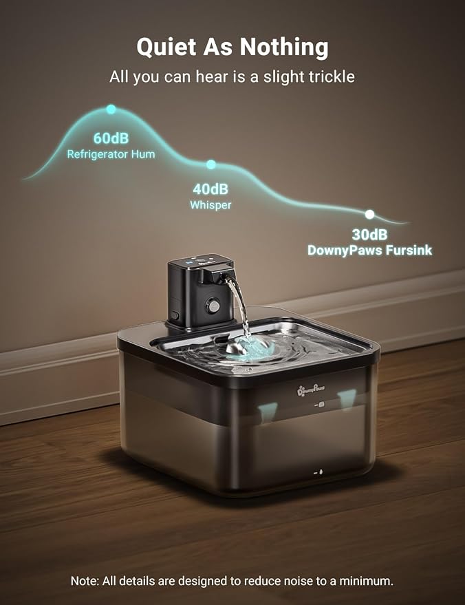 DownyPaws Cat Water Fountain Cordless, Pet Fountain, 84oz/2.5L, Black Pro | Wireless Cat Drinking Water Fountains for Cats Indoor, Fursink , Battery Operated, Motion Sensor, Ultra Quiet Pump, BPA-Free