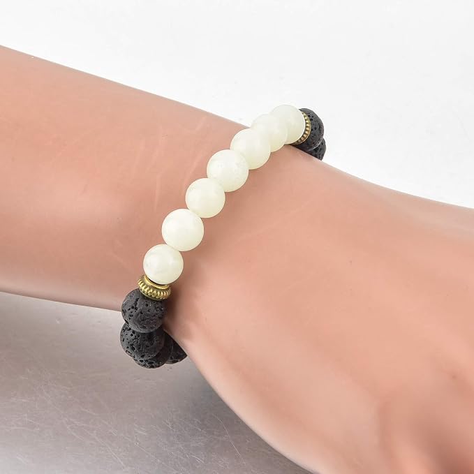 Kids Blue Glowing Stone & Lava Rock Beaded Bracelet Essential Oil Diffuser for Aromatherapy Ideal for Anti-Stress or Anti-Anxiety No Silicone No Plastic 3-6 Years Old