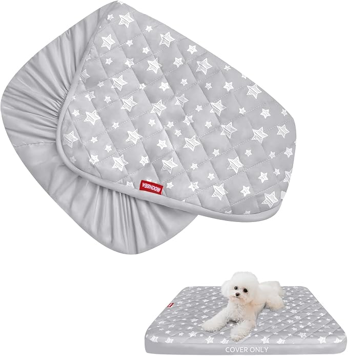 Waterproof Dog Bed Covers Replacement Lovely Grey Star Print,15x20 Inches | Washable Pet Hair Easy to Remove, Noiseless Quilted Puppy Pet Bed Cover, for Dog/Cat, Cover Only