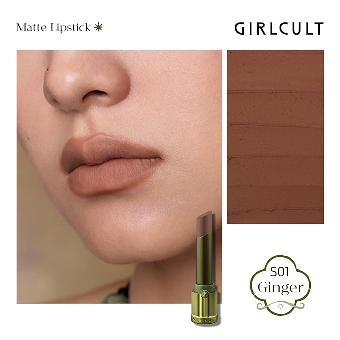 GIRLCULT Matte Lipstick – Long Lasting Velvet Finish, Smudge Proof & Lightweight Lipstick for Women, Transfer Proof One-Swipe Color, Gift for Her (S01)