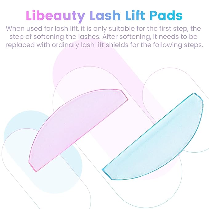 Libeauty 1mm Ultra Thin Flat Lash Lift Shields, Korean Lash Lift Pads for Step 1 Softening Only, Self Adhesive Glueless Silicone Lash Rods with Storage Case, Professional & DIY Supplies, Pink & Blue