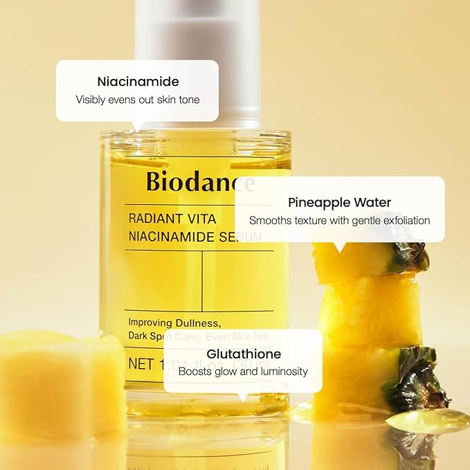BIODANCE Radiant Vita Niacinamide Serum, for Even Tone Dark Spot Care with Vitamin C, Hydrating for Sensitive Skin, Filter Glow Serum, Korean Skin Care, Valentines Day Gifts for Her | 1.01 floz x 1 ea