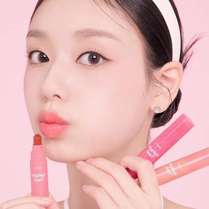 ETUDE Dear Darling Marker Tint #5 Pink Tangerine (5g) | Hydrating & Long Lasting Lip Stain | High Pigmented Lip Maker with Easy Drawing Tip | Korean Daily Lip Tint, Korean Makeup, Kbeauty