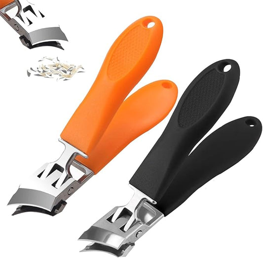 2PCS Wide Jaw Opening Anti-Splash Slanted Nail Clipper,No Splash Nail Trimmer for Men,Slanted Nail Clippers, Ingrown Nail Clippers Wide Jaw Slanted Toenail Clippers for Women and Men(Orange & Black)