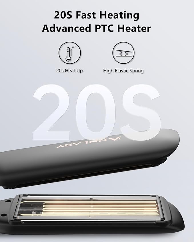 Annlary 1.75 Inch Hair Straightener, Professional Titanium Plate with Ceramic Coating Ionic Dual Voltage Flat Iron with Heat-Resistant Silicone, for Less Frizz, Shinier & Smoother Hair