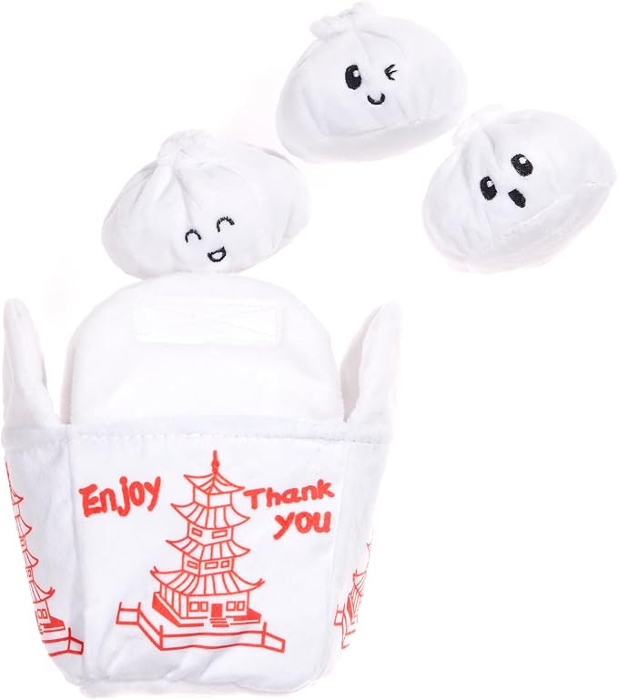 BarkBox Andi's Dumplings 4-in-1 Interactive Plush Dog Toy | Squeaky Dog Chew Toy with Ball Inside and Crinkle Layers - For Small Dogs and Puppies