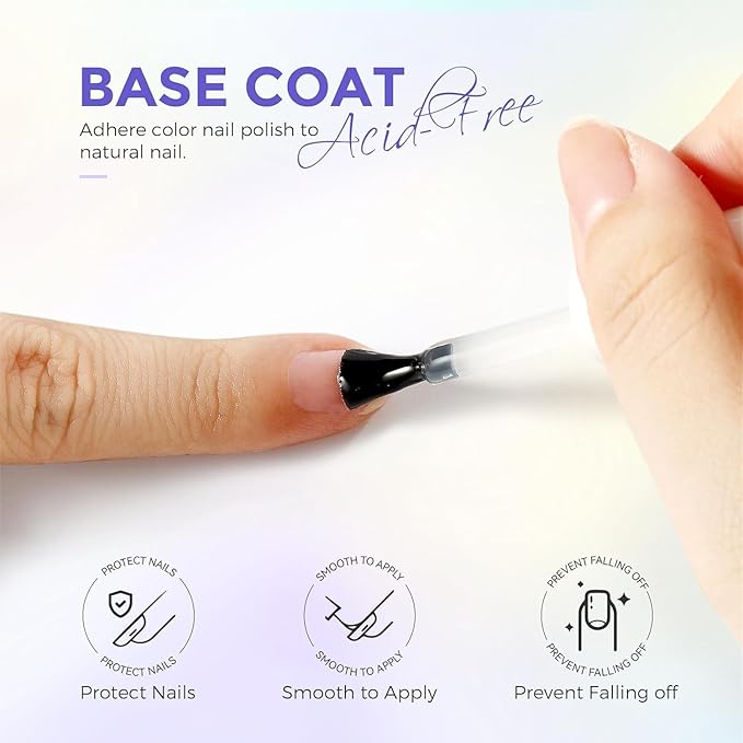 Nail Polish Top and Base Coat Set 2Pcs, Quick Drying & Long Lasting Shine Clear Nail Polish Nail Strengthener Nail Lacquer and Growth, Protects Nails and Nourishes Nails at Home, 15ML