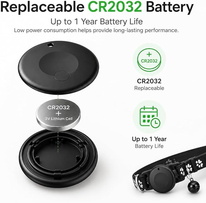 Cat Collar (iOS Only) - Pet Tracker Compatible with Apple Find My, Waterproof Smart Tag, No Monthly Fee. Advanced Safety Solution for Small & Large Cats.