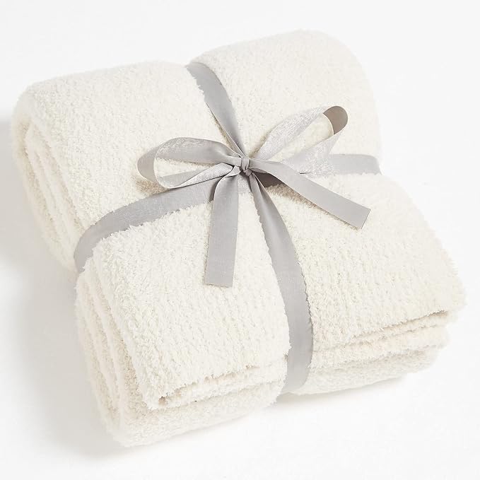 Super Soft Knit Throw Blanket Twin Size Cream White-Lightweight Plush Fuzzy Fluffy Warm Cozy Blankets and Throws for Sofa Bed All Season Use
