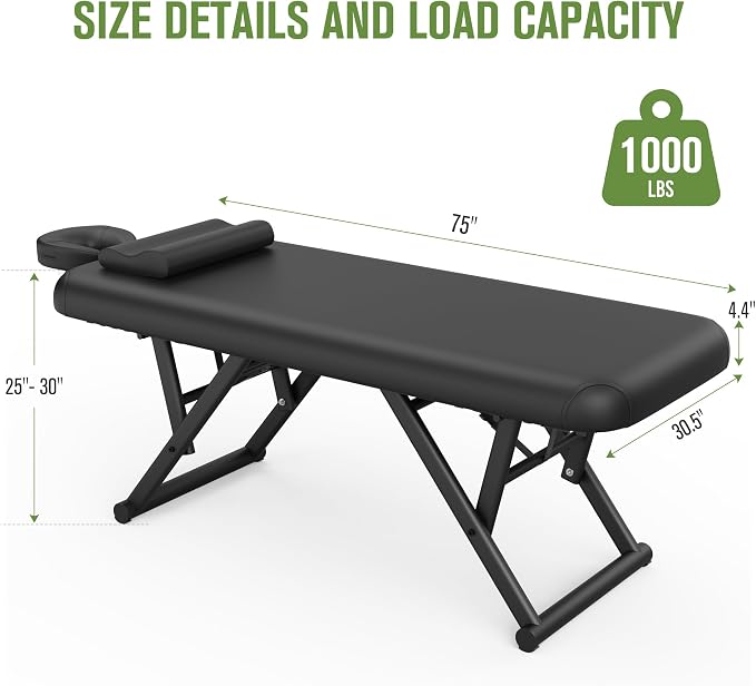 Heavy Duty Stationary Massage Table - Adjustable Massage Table With Adjustable Height & Fixed Backrest, Treatment Tables With PU Leather, C-Shaped Pillow and Sturdy Metal Frame Support Up to 1000LBS