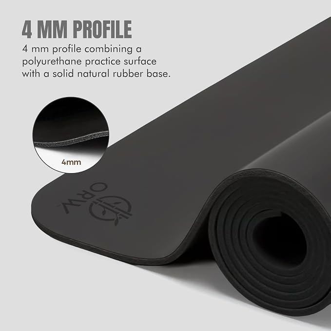 ORW Non Slip Hot Yoga Mat with Carrying Strap - Grip Surface & Natural Rubber Base, REACH Tested, Home & Studio Practice