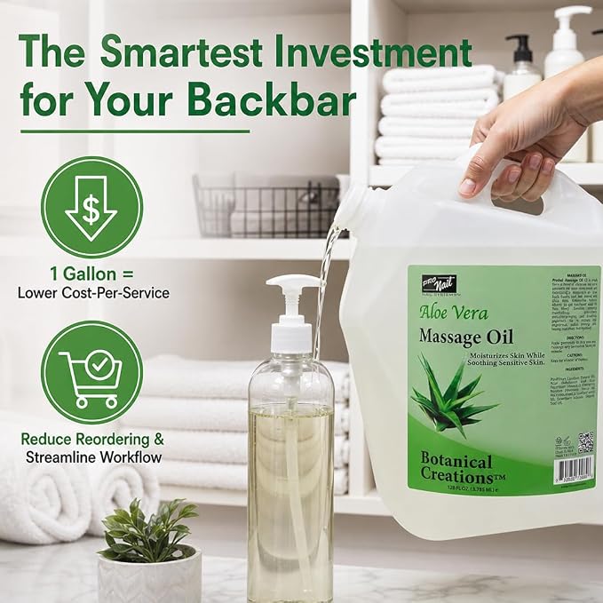 PRONAIL Professional Massage & Body Oil – Aloe Vera & Vitamin E Formula for Full Body, Hands & Feet | Soothing, Non-Greasy, High-Absorption | Salon & Spa Backbar | 128 oz (1 Gallon)