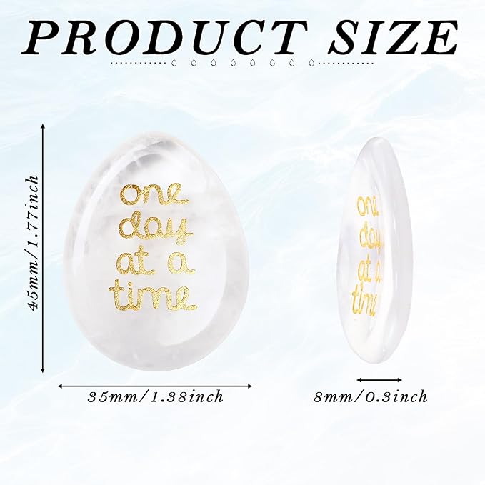 One Day at A Time Clear Quartz Thumb Worry Stone for Anxiety Crystals Hand Thumb Stones Pocket Thinking of You Gifts for women Inspirational Worry Stones for Stress Relief Sobriety Gifts for Her