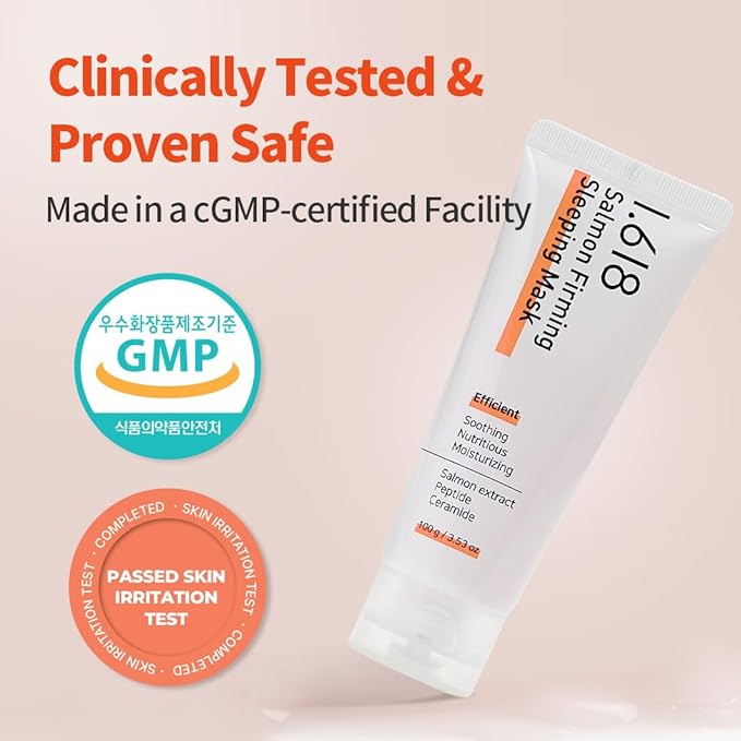 1.618 Salmon Firming Sleeping Mask for Women 11 Korean Ingredients Night Moisturizer Face Cream 100g Golden Ratio Formula Lightweight Texture Hydrating Overnight Masks Skin Care for Radiant Glow