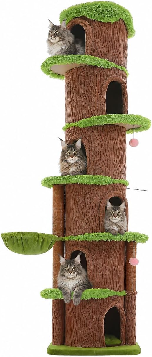 MUTTROS Magic Forest Floor-to-Ceiling Cat Tree, Adjustable 96.8"-116.5" | Designed for multi-cat homes, 6 spacious condos, scratching posts, hammock and perches for cats to climb, rest and relax