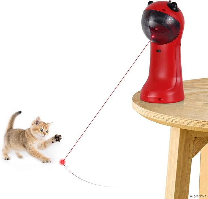 TBTeek Cat Toy, Automatic Cat Toy, 5 Fun Patterns, 4 Speed Modes (Red) | Motion-Activated, Rechargeable, Adjustable Light Angles, Random Trajectory