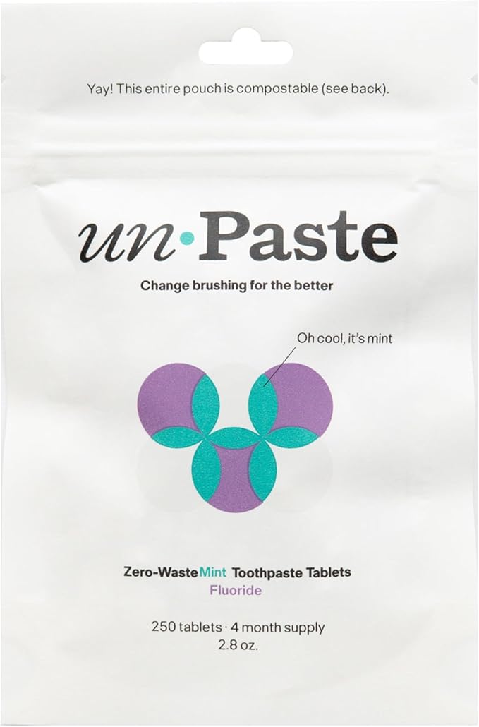Unpaste Toothpaste Tablets, New Formula, Fluoride Mint, Hint of Vanilla, Xylitol Free, Travel-Friendly, Resealable Packet, 250ct, 4 Month Supply