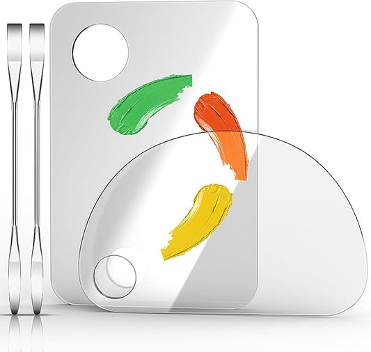 Acrylic Cosmetic Makeup Palette, 4 in 2 Set Makeup Mixing Palette with Spatula, Makeup Palette Mixing Tray, Foundation Mixing Palette, Paint Palettes