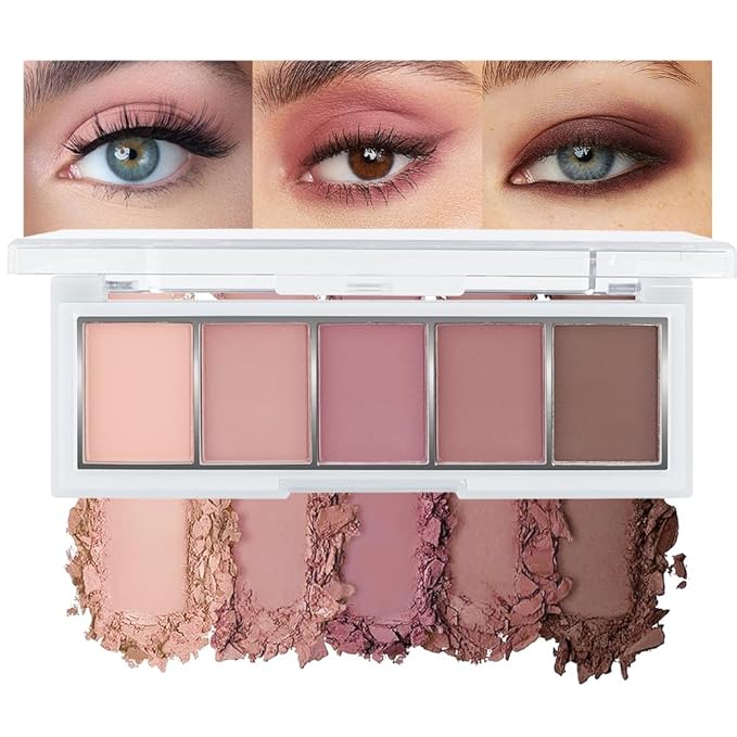 5 Color Eye Shadow Palette Makeup, Nude Coffee Pink Brown Dark Brown, Velvety Matte Finish, Highly Pigmented Make up Eyeshadow Palette, Long Lasting Waterproof, Neutral Daily Eye Makeup 04#