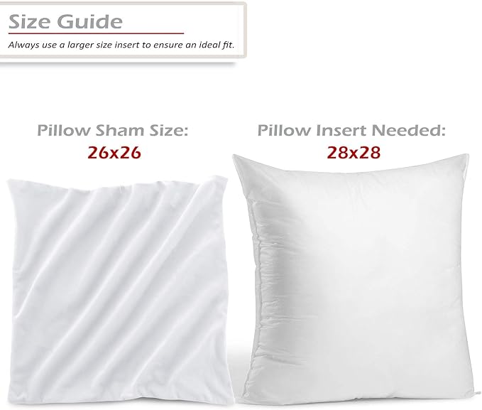 Nestl Throw Pillow Inserts Pack of 2 with Velvet Soft Solid Decorative Square Throw Pillow Covers Set for Sofa Couch Car Bedroom, 28X28 Throw Pillows Inserts with 26x26 Washable Cushion Covers, White