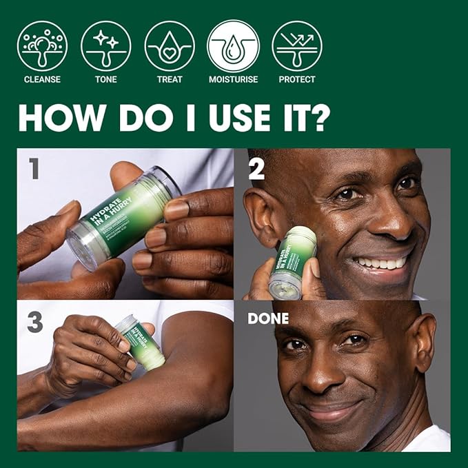 Shakeup Cosmetics Mens Moisturiser Stick, Hydrating Face Balm, Vegan with Witch Hazel & Cucumber, Travel Friendly, Great for Post-Workout & Post-Swim Dry Skin, 35g. Aka. HYDRATE IN A HURRY