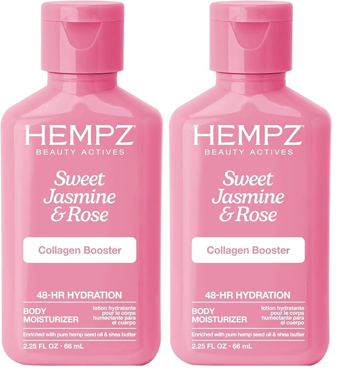 Hempz Mini Collagen-Infused Jasmine & Rose Body Moisturizer, 1 oz - Paraben-Free, Vegan, Cruelty-Free (Pack of 2)