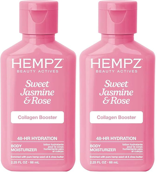 Hempz Mini Collagen-Infused Jasmine & Rose Body Moisturizer, 1 oz - Paraben-Free, Vegan, Cruelty-Free (Pack of 2)