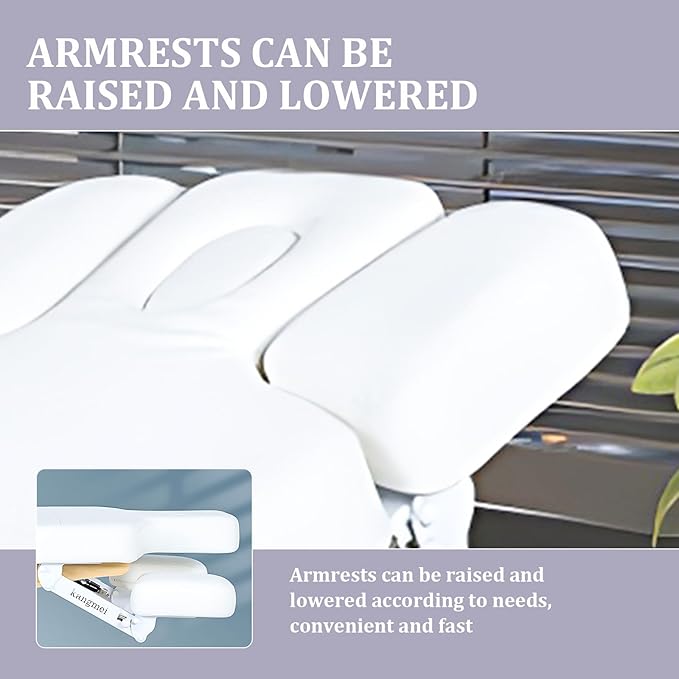 Massage Table-Electric Massage Table with Modern Minimalist Style, SPA Treatment Bed Includes One-Button Lifting, Liftable Armrests, Hardware Rack (White)