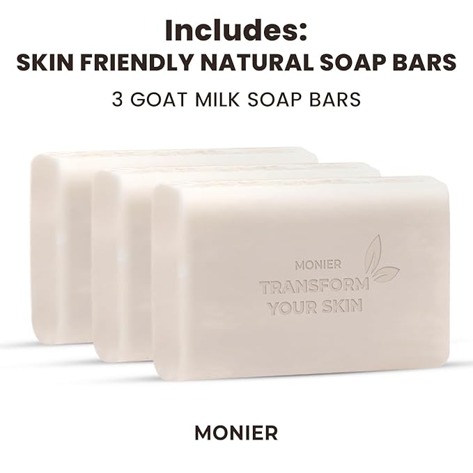 MONIER Goat Milk Soap Bar For Dry & Sensitive Skin - 100% Natural & Organic Skin Care - Enriched with Shea Butter - Use on Face, Body & Hands - For Men, Women, Kids & Baby (Lavender, 3 Pack)