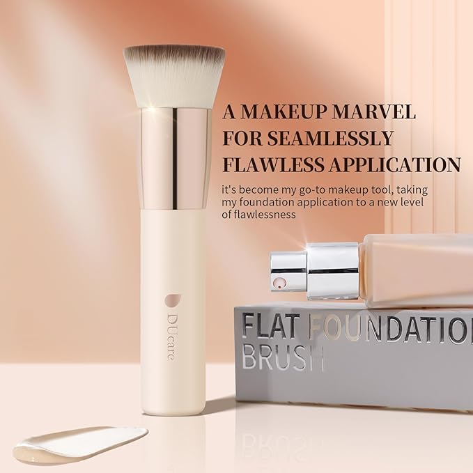 DUcare Foundation Brush,Flat Top Kabuki Brush Synthetic Professional Makeup Brush Liquid Blending Mineral Powder Buffing Stippling Makeup Tools,Beige