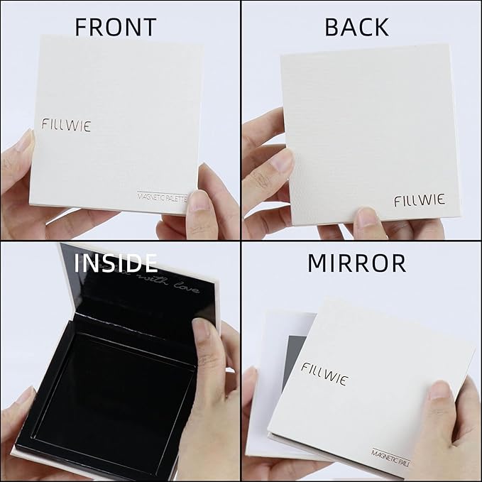 Magnetic 8-Color Mini Eyeshadow Palette with White Magnetic Case, 10 Round & 10 Square Magnetic Metal Stickers, and Short Color Mixing Stick