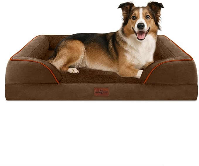 Comfort Expression Waterproof Orthopedic Dog Beds for Large Sized Dog | Supportive Egg Crate Foam Large Pet Bed with Removable Bolsters, Dog Couch with Washable Cover & Non-Slip Bottom, 38x25 Inch