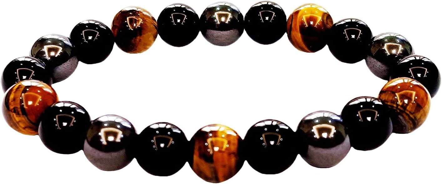 Evil Eye with Hematite Black Obsidian Tiger Eye Stone Triple Protection Bracelets for Men Women, Crystal Healing Stone Bracelet Bring Luck Prosperity and Happiness Jewelry