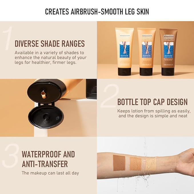 Waterproof Leg & Body Makeup - No Transfer, Covers Varicose Veins, Scars, and Tattoos for All Skin Tones, 4 fl oz (02#Medium, 1 Piece)