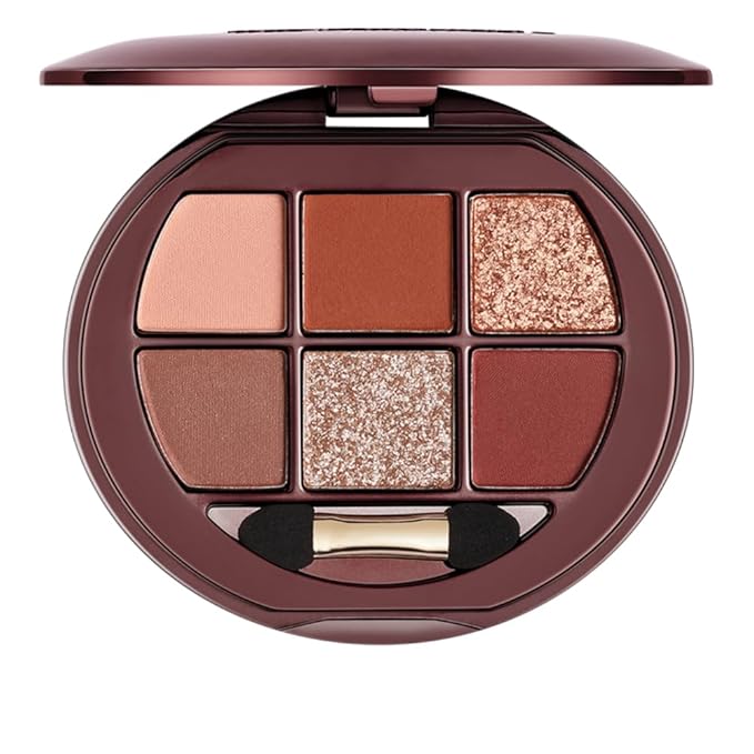 Matte Shimmer Glitter Mini Eyeshadow Palette – 6-Color Warm Caramel Rust Eye Shadow Kit, High Pigment Long-Lasting Waterproof Nude Brown Smokey Eyes Makeup Palette for Daily Wear & Soft Glam Looks