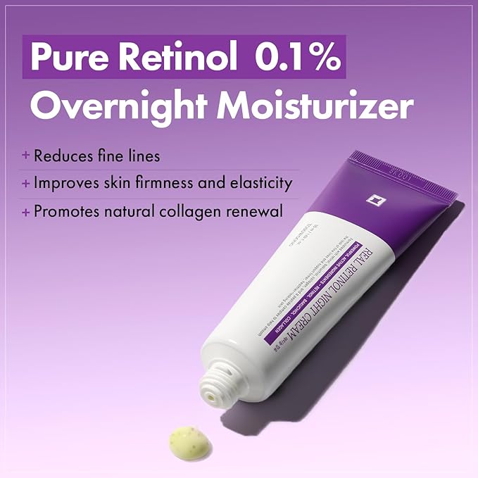 TOSOWOONG Real Retinol 0.1% Night Cream, Anti-Aging Face Moisturizer with Retinol, Bakuchiol, Firmer Skin, Reduce Wrinkles and Pore Minimizer | Korean Skincare for Face & Neck, 50ml / 1.69 fl. oz.