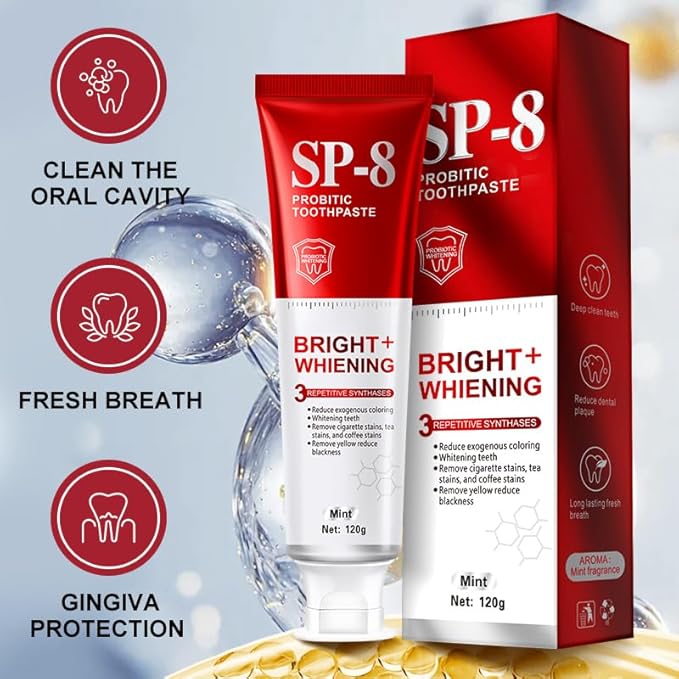 SP-6 Probiotics Whitening Toothpaste - Probiotics for Teeth Whitening and Gum Health - Enamel-Safe, Fluoride-Free, Double Mint Flavor,Fresh Breath (4)
