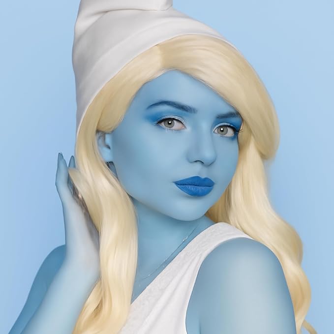 White Light Blue Face Body Paint 1.01oz/pc with 2 Sponges,Water Based Baby Blue Face Paint Kit for Corpse Bride Cosplay Sally Avatar Makeup,Halloween SFX Makeup Cream Face Painting,2.02 oz