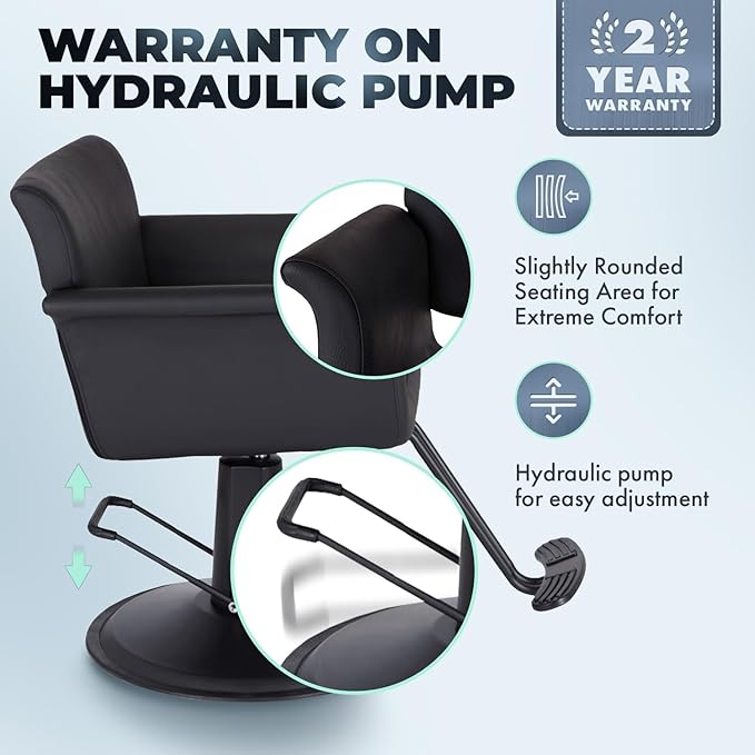 Buy-Rite Capri Styling Chair for Professional Salons & Barbershops - Luxurious Black Vinyl, Black Stitching, Elegant Curved Arms, Crevasse-Free Cushions - YLG-298-1