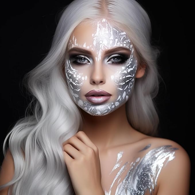 CCbeauty Silver Face Paint Stick, Metallic Face Painting Kit, Full Coverage SFX Makeup Foundation, Professional Non-Toxic Body Paint for Halloween Costume Party, For Robot, Astronaut Makeup