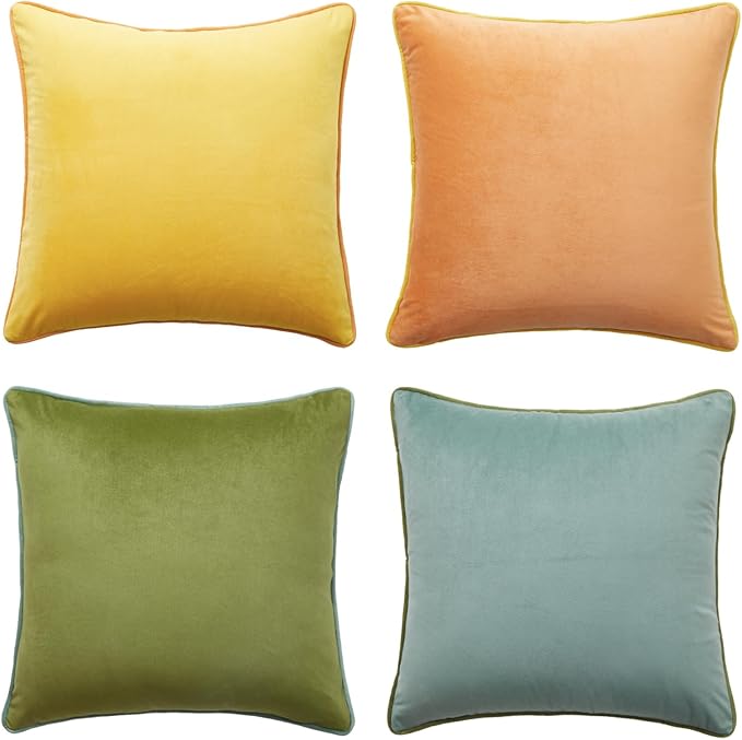 MONDAY MOOSE Decorative Throw Pillow Covers Cushion Cases, Set of 4 Soft Velvet Modern Double-Sided Designs, Mix and Match for Home Decor, Pillow Inserts Not Included (20x20 inch, Yellow/Green)