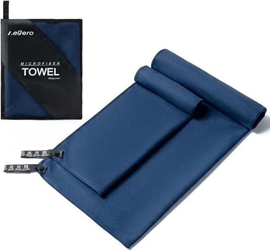 Aegero Camping Towel,2 Pack Microfiber Travel Sports Towel,Quick Dry-Super Absorbent-Ultra Compact-Ultra Soft-Lightweight.Suitable for Gym,Yoga,Trip,Beach,Shower,Backpacking,Pool(Navy Blue)
