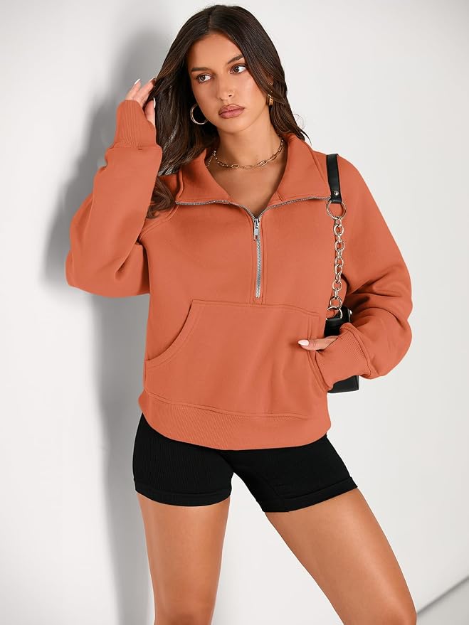 AUTOMET Womens Sweatshirts Half Zip Fleece Pullover Fall Outfits | Fall Fashion Clothes 2026,Cropped Sweatshirts,Cute Y2k Tops,Quarter Zipper Sweater,Winter Loungwear Outfits
