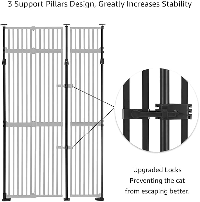 unipaws 86" High Extra Tall Cat Gate, Auto Closing and No Drilling, Black | Fit for 35"-51" Wide and 86"-98" Height Opening, Safety Gate for Doorway Hallway Stairs, Cat Dog Proof, Indoor Use