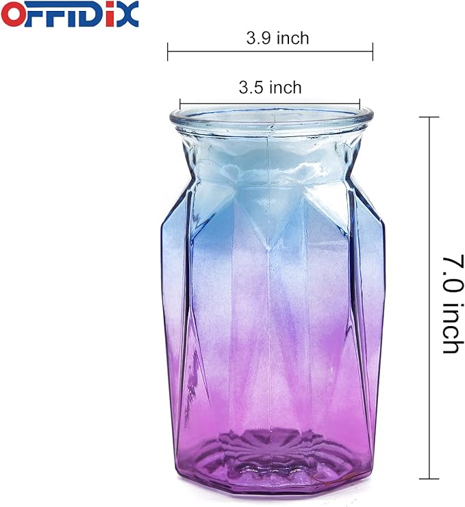 Flower Vase, Gradient Multicolor with Geometric Faceted Design Art Decorative Glass Vase for Wedding, Dinning, Bookshelf, Home Decoration or Gift