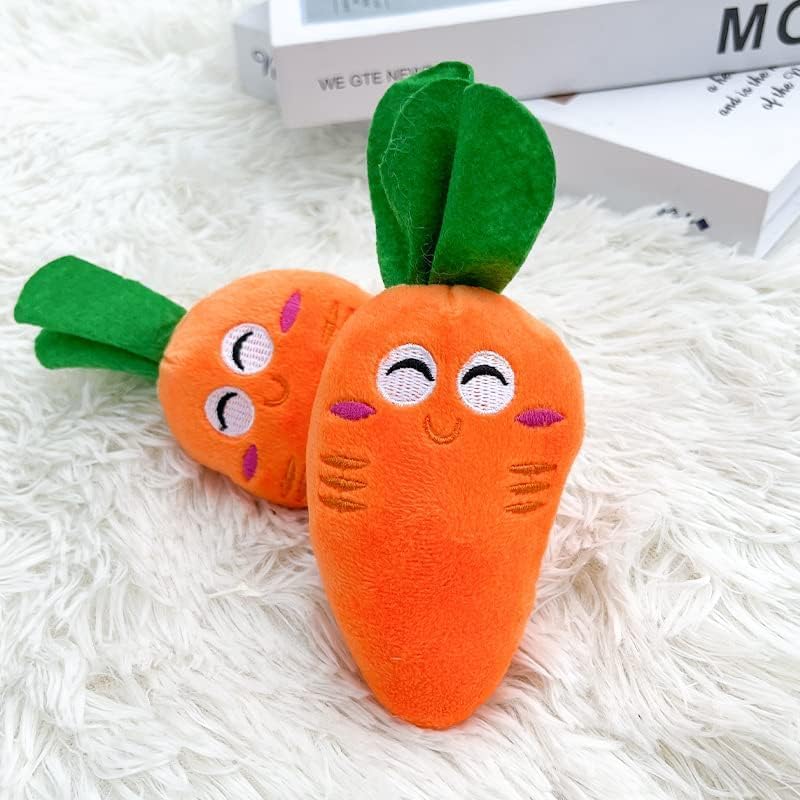 2Pcs Orange Soft Puppy Pet Supplies, Cute Carrot Plush Chew Squeaker Sound Squeaky Toys for Dog Cat Birthday Pet Squeak Toy Gifts