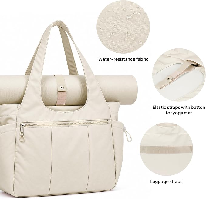 TOPEAST Foldable Tote Bag for Women with Yoga Mat Holder,Travel Tote Bag with Water Bottle Pocket,Lightweight Workout Gym Bag