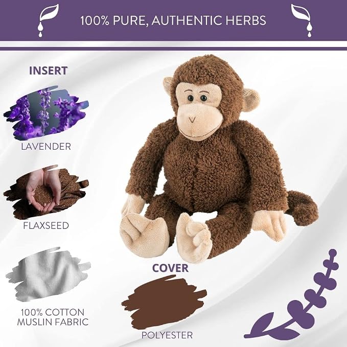 Sonoma Lavender Microwaveable Aromatherapy Pillows, Lavender Scented, Spunky The Lavender Monkey 12" with Removable Washable Cover Lavender Scented